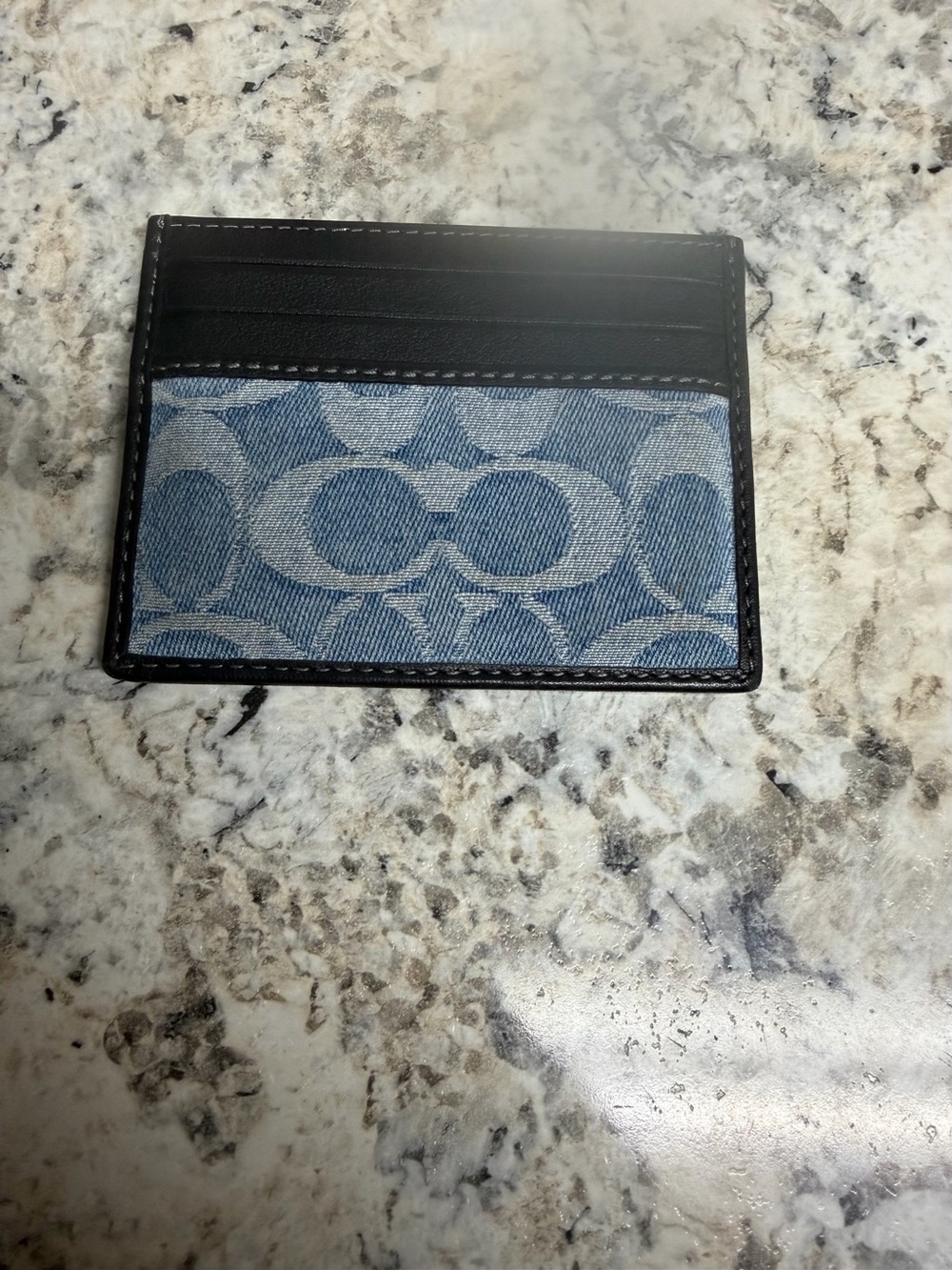 Coach Blue Signature Denim Card & Black Leather Slot Holder